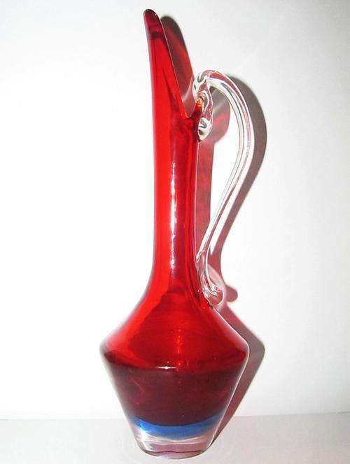 Murano Cranberry And Blue Jug Vase