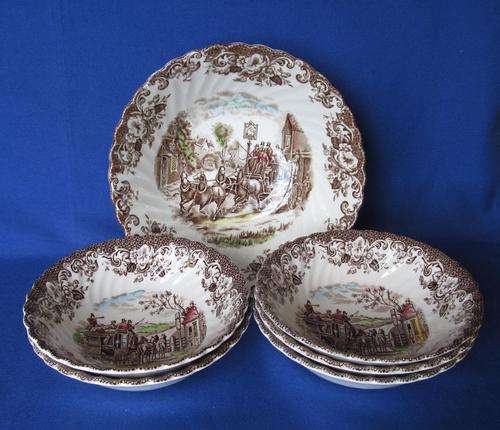 Johnson Bros. Brown Multi Colour "Coaching Scenes" 6pc Dessert Set - R1 START!!!