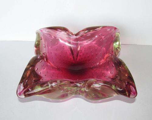 Murano Controlled Bubble Pink Glass Bowl/Ashtray