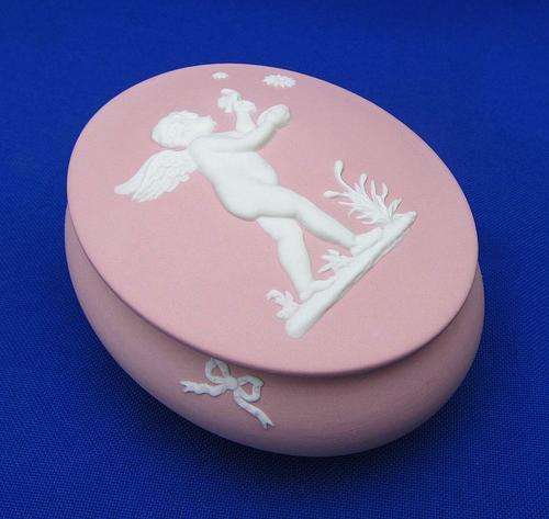 Wedgwood Pink Jasperware Cupid Trinket Box