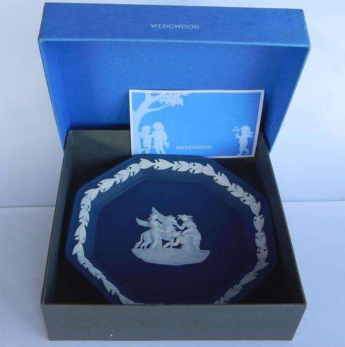Wedgwood Portland Blue Jasperware Octagonal Tray - Boxed