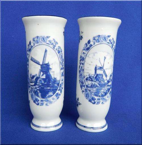 Oude Molen Fabriek B.V Pair Of Blue Delft Vases