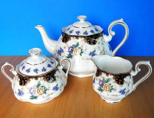 Royal Albert 100 Years 1910's " Duchess " 3 Piece Tea Set.- Large Teapot, Lidded Sugar And Milk Jug