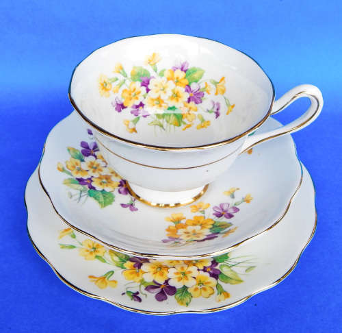 Royal Albert  " Primulas "  Trio - Avon Shape - Made In England