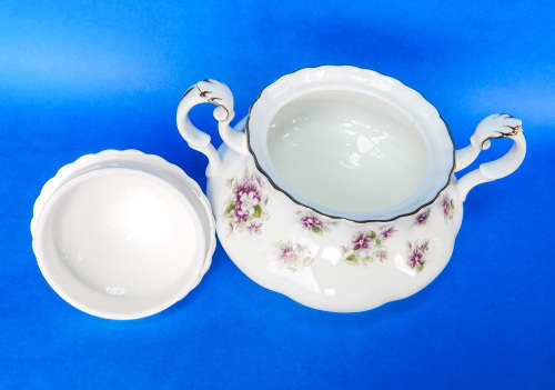 Royal Albert " Sweet Violets " Two Handled Lidded Sugar Bowl - Made In England