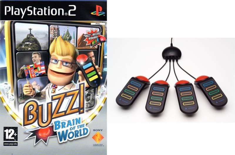 PS2 Buzz Brain Of The World Game With Buzzers Bundle