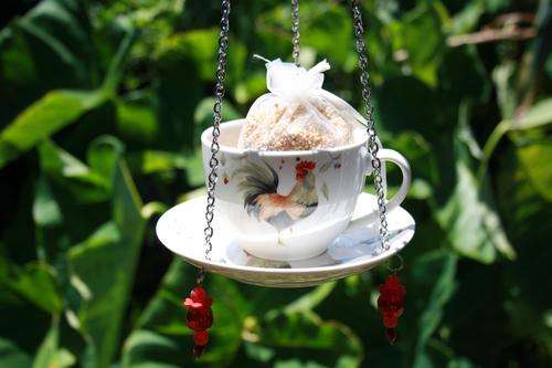 Tea Cup Bird Feeder / Rooster