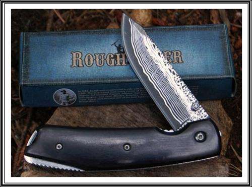 Damascus Etch Black Wood Linerlock Knive  - new