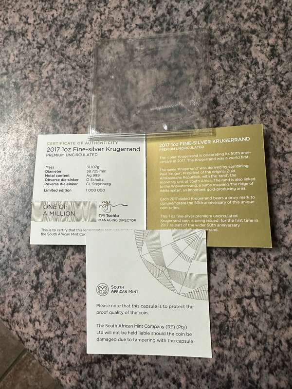 WOW!!! ***2017 PREMIUM UNCIRCULATED FINE SILVER KRUGERRAND***