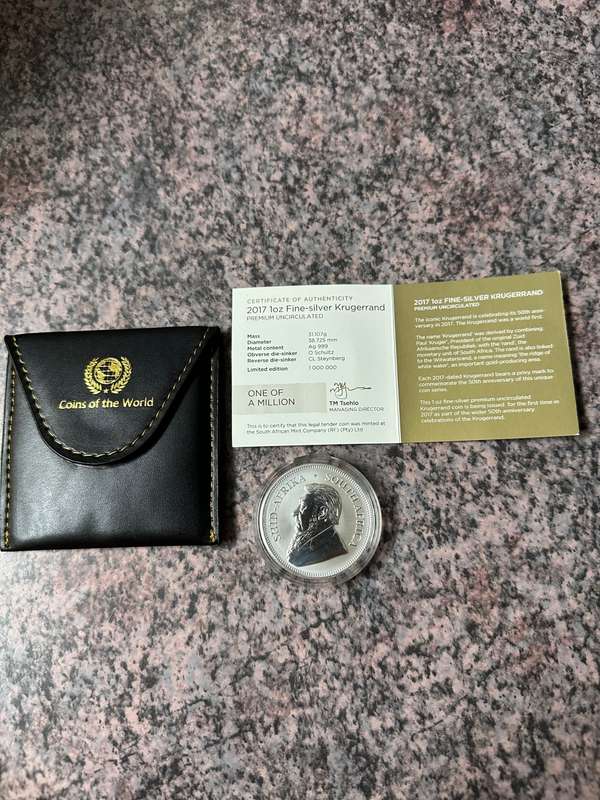 WOW!!! ***BEAUTIFUL 2017 PREMIUM UNCIRCULATED FINE SILVER KRUGERRAND***