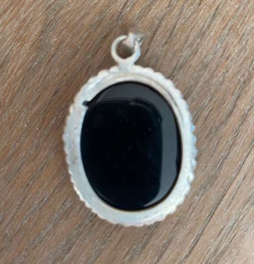 *** BEAUTIFUL BIG BLACK ONYX STONE STERLING SILVER PENDANT ***
