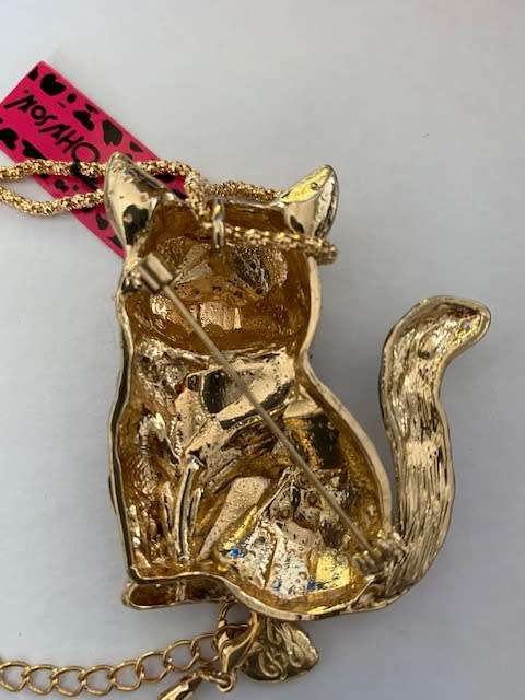 CUTE CAT RHINESTONE  BROOCH PIN / NECKLACE