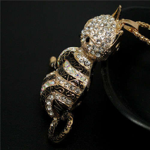 CUTE CAT RHINESTONE  BROOCH PIN / NECKLACE