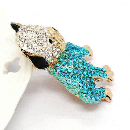 Beautiful Puppy Rhinestone Brooch Pin / Necklace