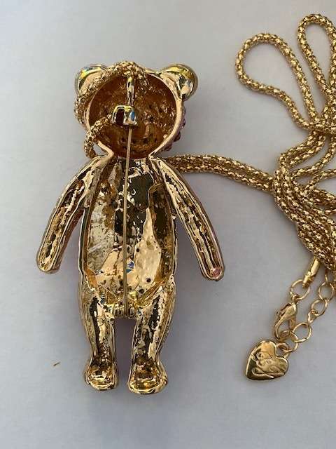 CUTE PINK TEDDYBEAR RHINESTONE NECKLACE/ BROOCH PIN