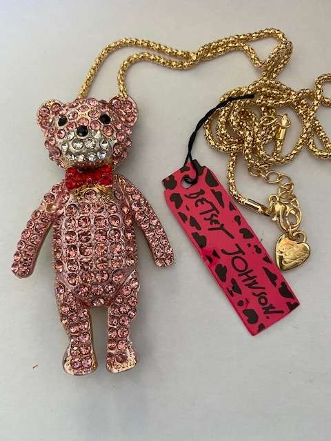 CUTE PINK TEDDYBEAR RHINESTONE NECKLACE/ BROOCH PIN