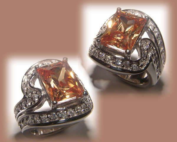 ***STUNNING 925 SILVER DRESS RING WITH CITRINE STONE AND CUBICS - SIZE 6 ***