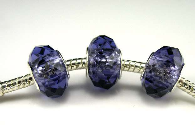 ***925 SILVER CORE MURANO GLASS FACETED CRYSTAL BEAD DARK BRILLIANT BLUE - FIT PANDORA ***