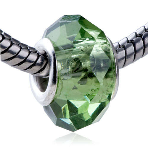 *** 925 SILVER CORE MURANO GLASS FACETED CRYSTAL BEAD DARK GREEN - FIT PANDORA ***