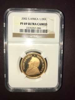 2002 PROOF PF69 ULTRA CAMEO 1/2OZ KRUGERRAND NGC GRADED!!!