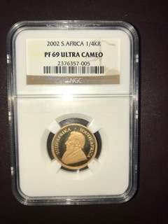 2002 PROOF PF69 ULTRA CAMEO 1/4OZ KRUGERRAND NGC GRADED!!!