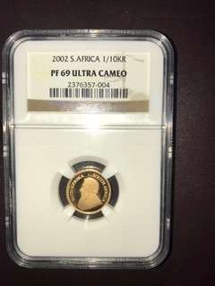 2002 PROOF PF69 ULTRA CAMEO 1/10OZ KRUGERRAND NGC GRADED!!!!