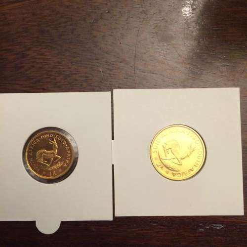 South Africa proof gold R1 and R2 1980
