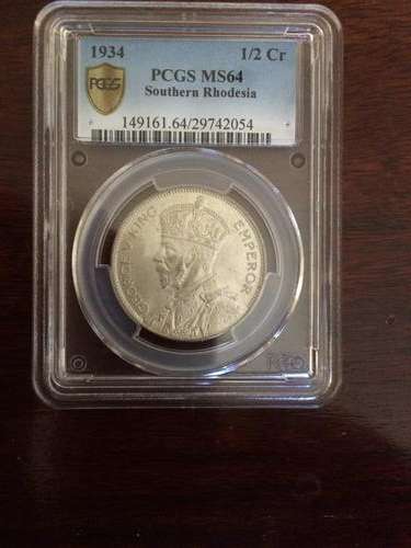 1934 PCGS MS64 half Rhodesian coin in immaculate condition