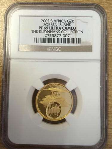 2002 R2 gold quarter oz Robben Island PF69 Ultra Cameo Kleynhans Collection