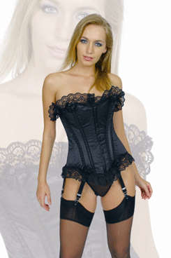 BLACK SATIN FRILL CORSET 36