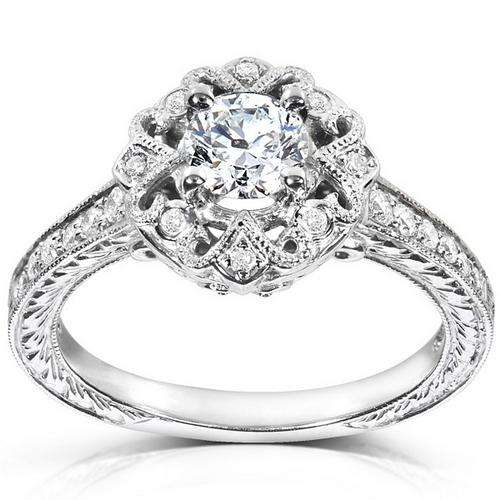 1.30Cts Round Cut Real & Natural Diamond Wedding/Engagement Ring With White Accents