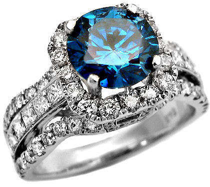 Certified 2.00Cts Round Cut Real & Natural Blue  Diamond Wedding/Engagement Ring