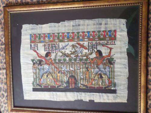 Egyptian Art On Papyrus With Certificate At The Back