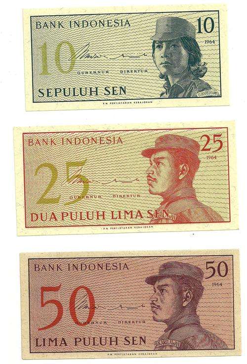 Bank Of Indonesia 10, 25, 50 Sen Crisp Uncirculated (3 Bank Notes)