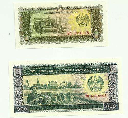 Laos Peoples Republic Bank Note Lot Of 2 Crisp Uncirculated