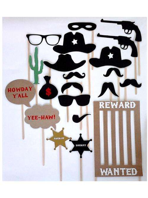 Western Cowboy Photo Booth Prop Party On A Stick Mask 21 Pieces