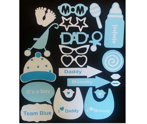 Baby Shower Photo Booth Prop Blue and white On A Stick Mask 21 Pieces