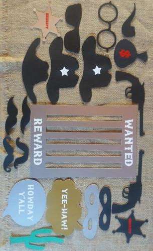 Western Cowboy Photo Booth Prop Party On A Stick Mask 21 Pieces
