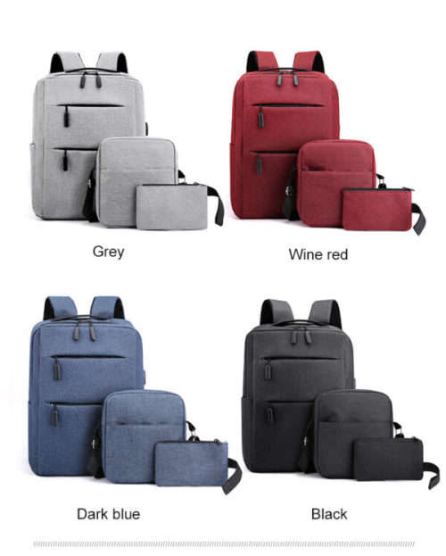 15 Inch Laptop Backpack Casual School Bag with External Charging USB Port + 2 Small Bags