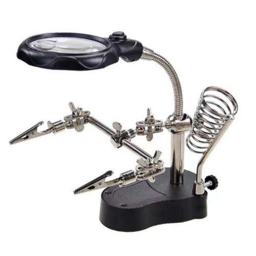 Digital Equipment Repair Tool. Magnifying Glass With Soldering Station