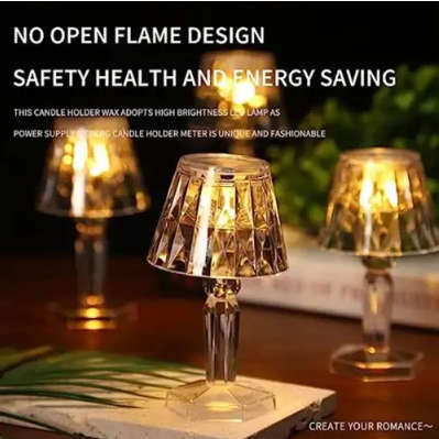 Rechargeable LED Crystal Table Lamp, Acrylic Diamond Night Light, Touch Control