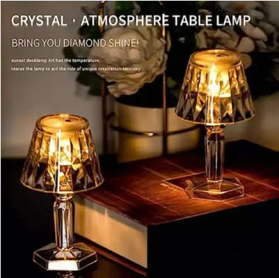 Rechargeable LED Crystal Table Lamp, Acrylic Diamond Night Light, Touch Control