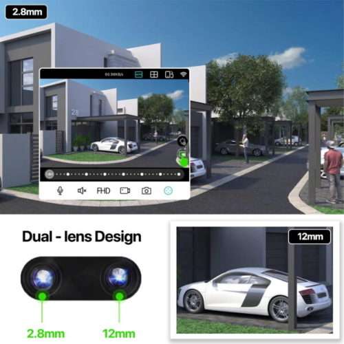 Dual Lens Wifi Camera with ICSEE App 8MP 8x Zoom Support IP66 Waterproof