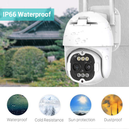 Dual Lens Wifi Camera with ICSEE App 8MP 8x Zoom Support IP66 Waterproof