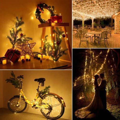 10m Outdoor Solar Led Starry Sky Light Waterproof Copper Wire Fairy Colorful Light Balcony Garden De