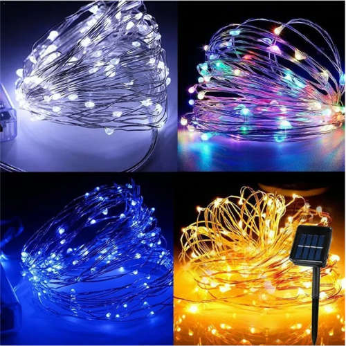 10m Outdoor Solar Led Starry Sky Light Waterproof Copper Wire Fairy Colorful Light Balcony Garden De