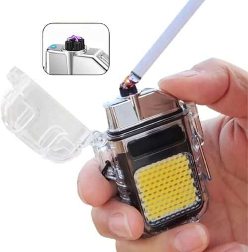 Rechargeable Mini Hook Flashlight with Windproof Multipurpose Lighter + Type C Charging Cord