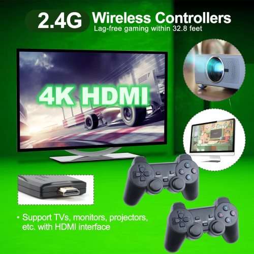 Retro Game Stick Video Game Console Built-in 10,000+ Classic Games, 4K HDMI P1 Mini Retro 2.4GHz Wir