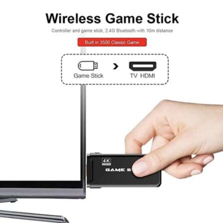Retro Game Stick Video Game Console Built-in 10,000+ Classic Games, 4K HDMI P1 Mini Retro 2.4GHz Wir