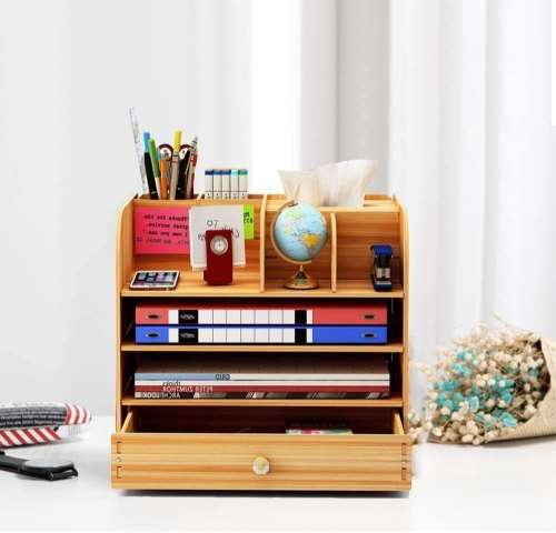Wooden File Rack DIY File Folder Storage Box Wooden Desktop Storage Multi-Layer File Tray